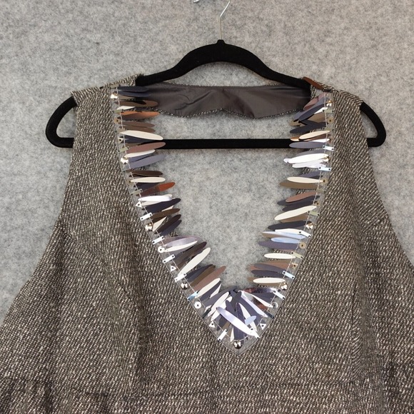 Glam Rock Metallic Wool Tweed Midi Dress 2X Gray Halter Babydoll Party ANNA SUI - Picture 12 of 15